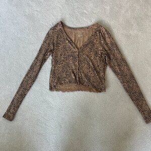 American Eagle Leopard Print Henley Top